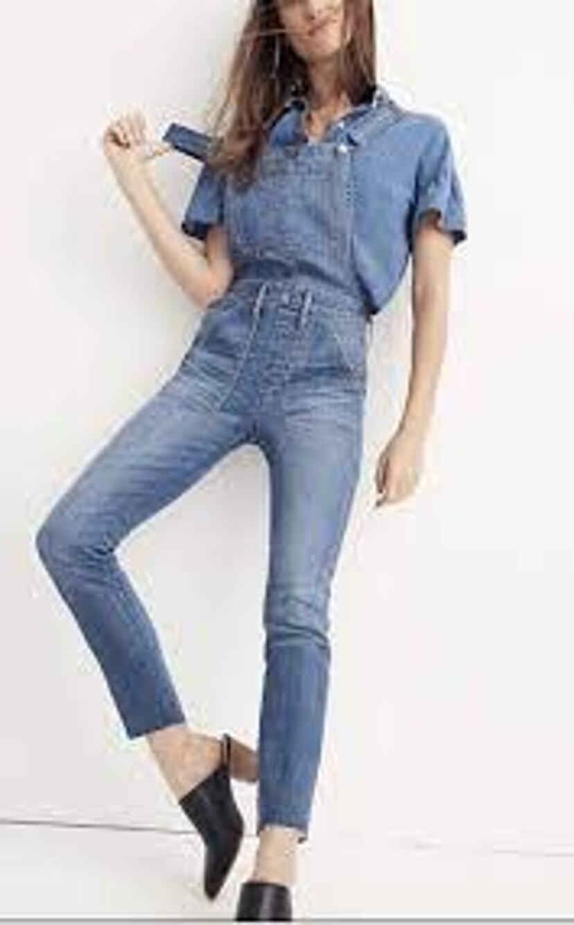 Madewell Women's Skinny Denim Overalls Raw Hem Side Zip Overalls Size XS